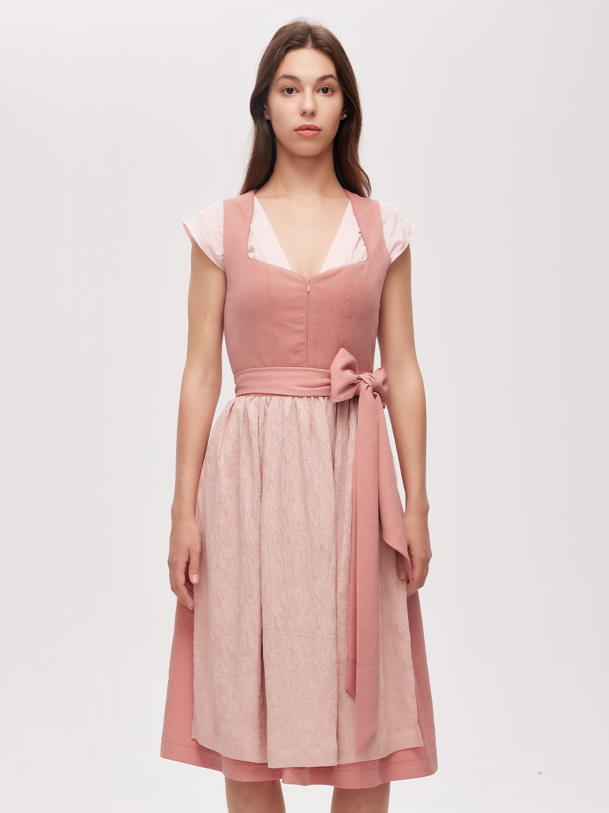 Rosa Reißverschluss Vorne Herz-Ausschnitt Dirndl Kira